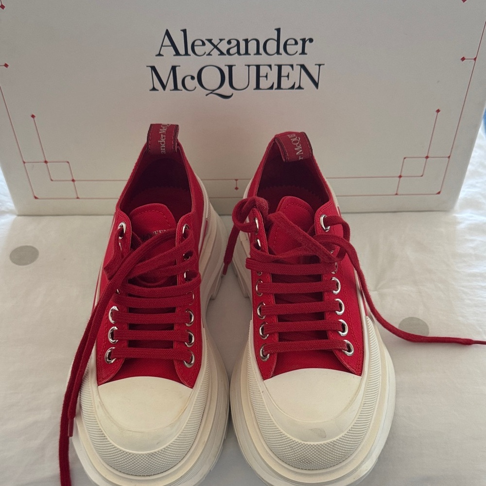 Alexander McQueen Red and White Platform Sneakers